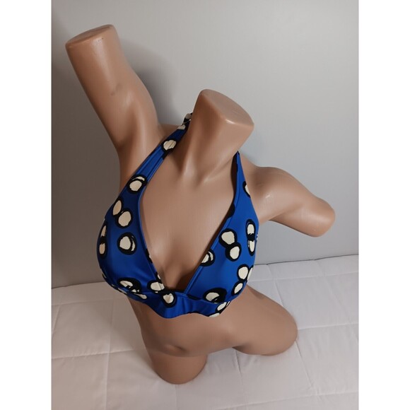 Victoria's Secret Halter Bikini Top Polka Dot Sz Medium Blue - Picture 1 of 6